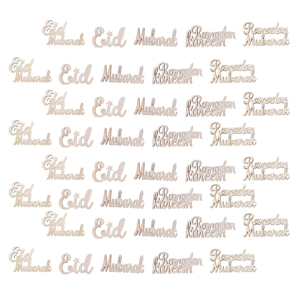 75 PCS The Office Ornaments Iftar Pendant Decor Hanging Sign Eid Mubarak Wooden Letter Block