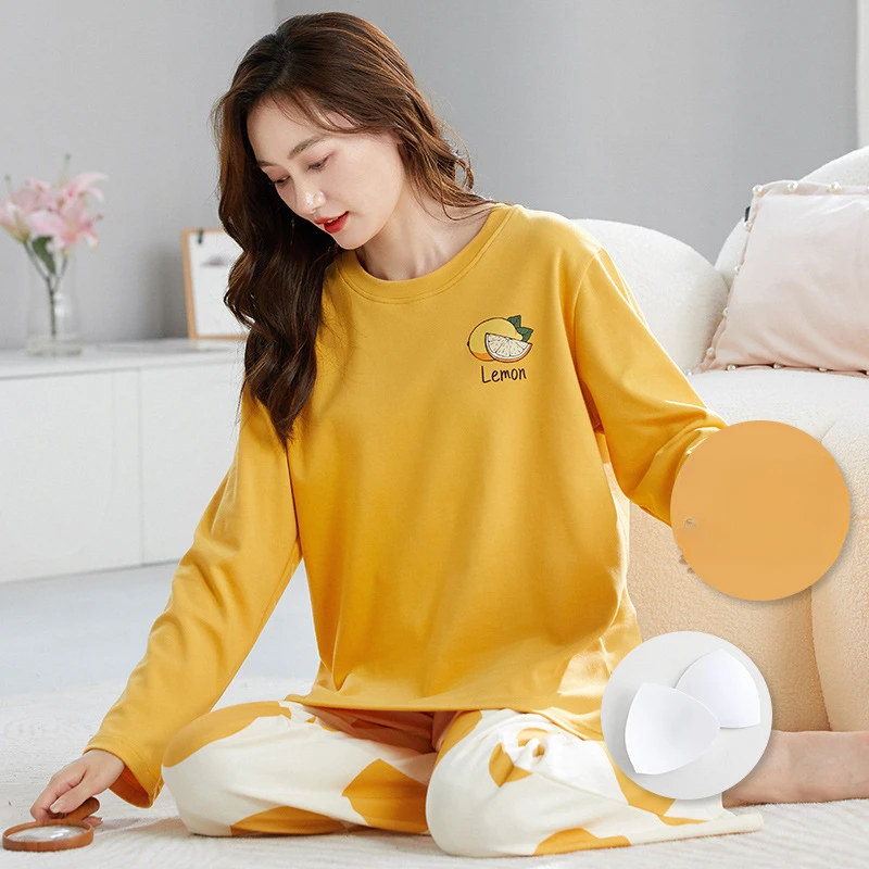 Women\'s Long-sleeved Cotton with Corset Pajamas Homewear Ms. Korean Version of The Cartoon Cute Casual Women\'s Clothing Women