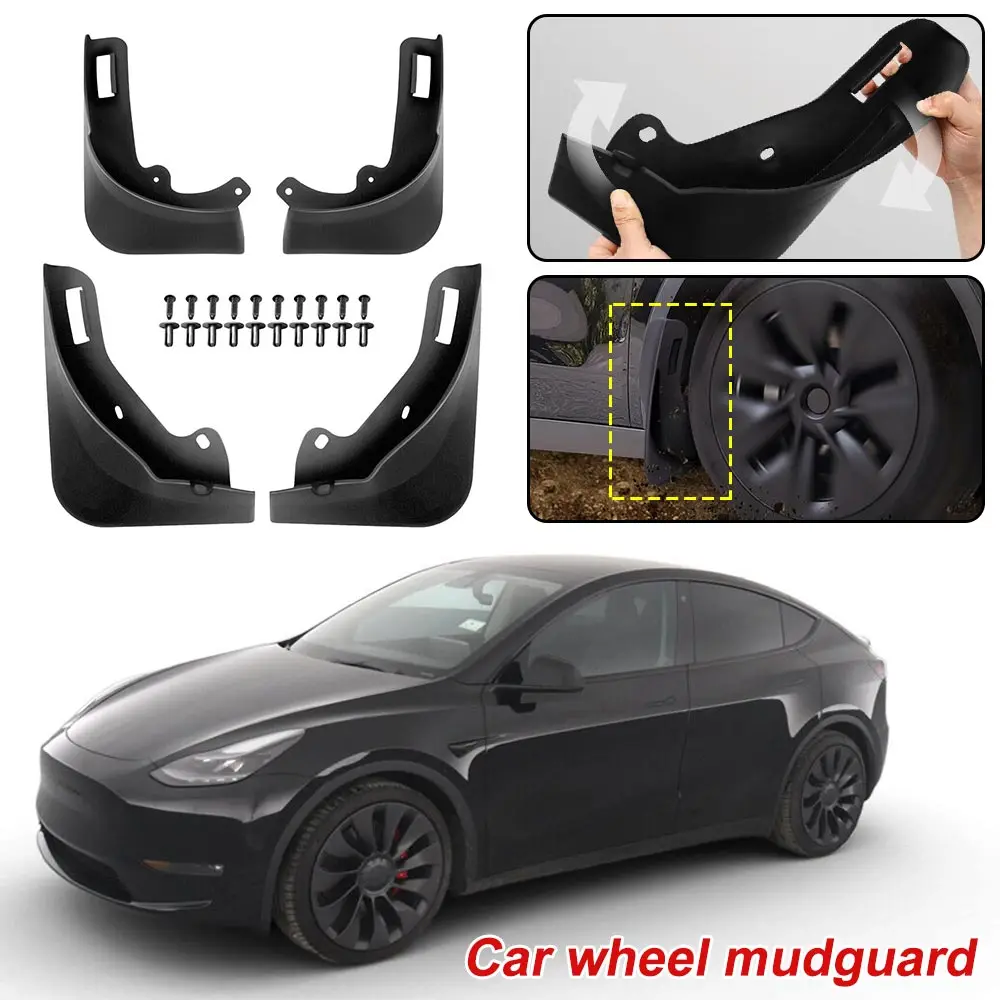 

Mud Flaps for Te-sla Model Y 2020-2023 No Drilling Required Splash Guards Upgraded PP Material