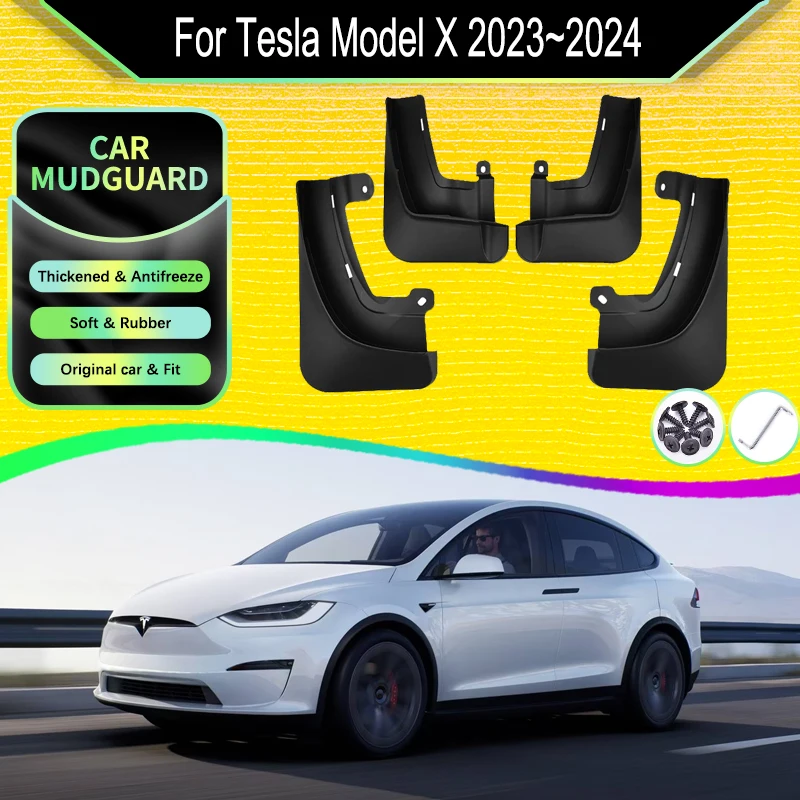 

4X Car Mud Flaps For Tesla Model X 2023 2024 Mudflap Splash Guards Front Rear Fenders Car Accessories Mudguards Auto Accessories