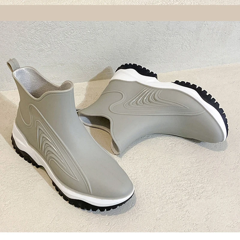 Thick Bottom Ankle Boots Women Waterproof Anti-slip Rain Shoes Ladies Fashion Slip On Short Boots Kitchen Outdoor Working Shoes