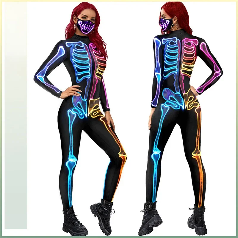 Halloween Jumpsuit Glow Fluorescent Skull Sexy Women Devil Ghost Party Carnival Performance Straszny kostium Dzieci Dziewczyna Dzień Zmarłych