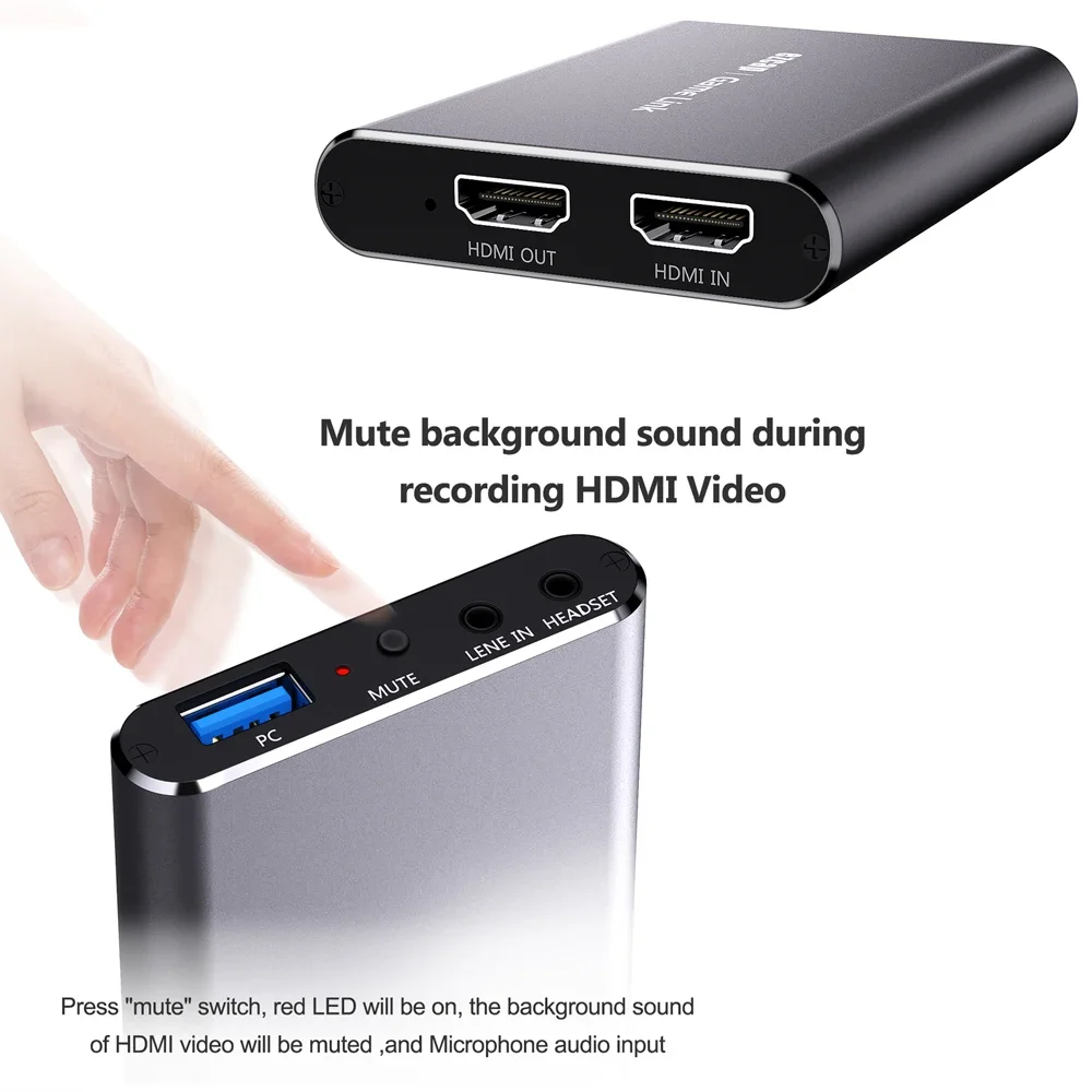 4K 60Hz HDMI Loop USB 3.0 Video Capture Card for PS3 Xbox Phone Game Recording 1080P 60fps 4Kp18 PC Live Streaming Mic Voice In