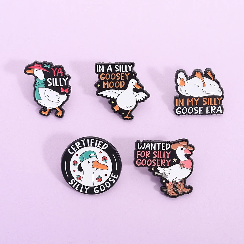 Wanted For Silly Goosery In My Silly Goose Era Enamel Pins Funny Cartoon Animal Brooches Backpack Lapel Badge Jewelry for Gift
