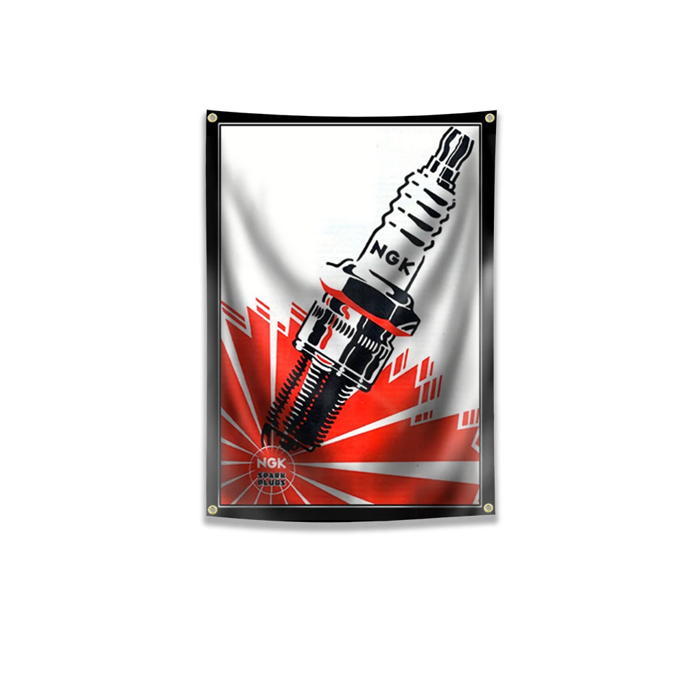 Spark Plugs Banner Flag Poster Wall Art Decor AD Vintage Motor Racing Sexy Lady Beauty Garage Sign Man Cave Garage Pub Club