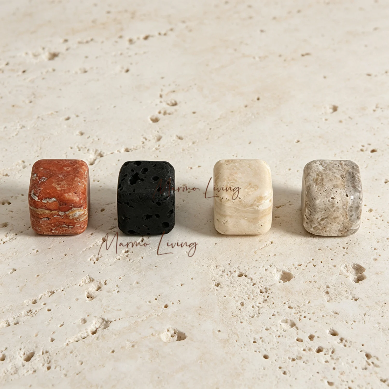 Wabi Sabi Travertine Stone Door Handle French Retro Wardrobe Natural Marble Cubic Knob Square Art Drawer Pull