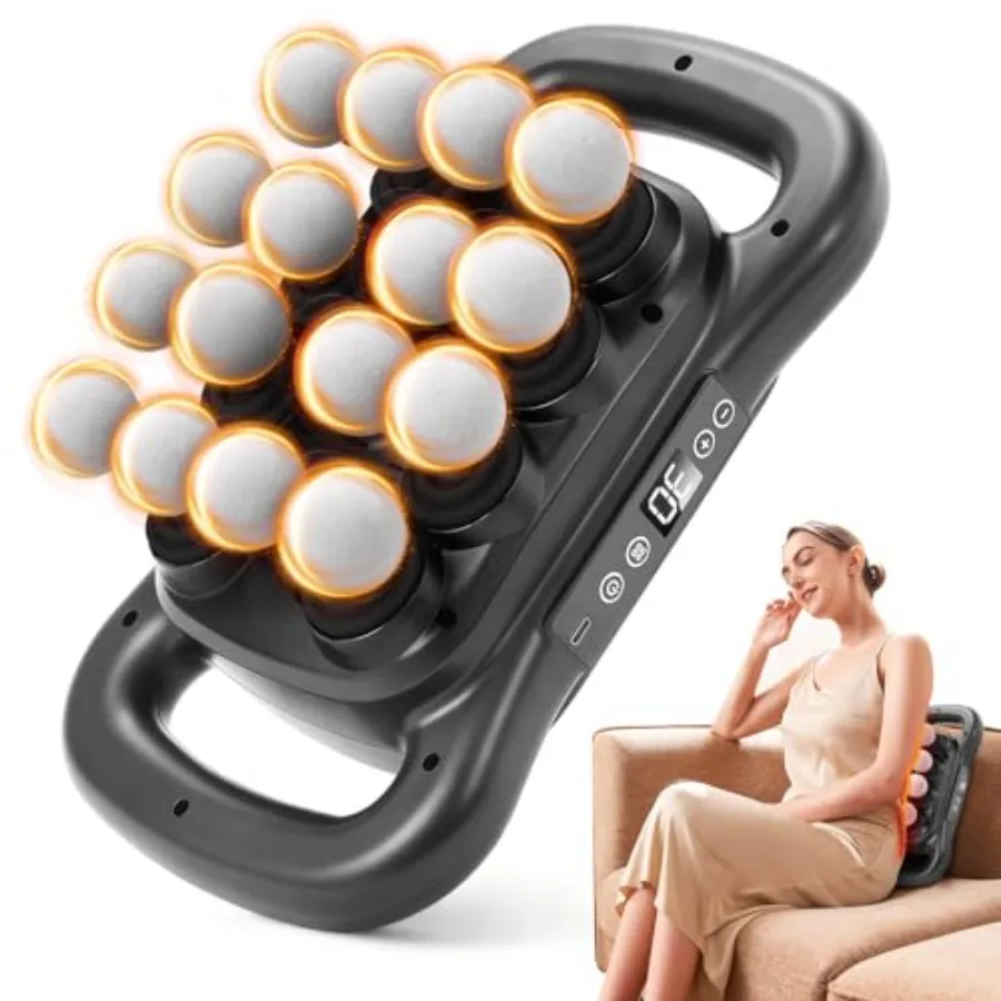 

Массажный пистолет с 16 насадками, ручной, электрический, со сменными насадками, для глубокого массажа тканей, 9 режимов, бесшумный перкуссионный массажер для шеи