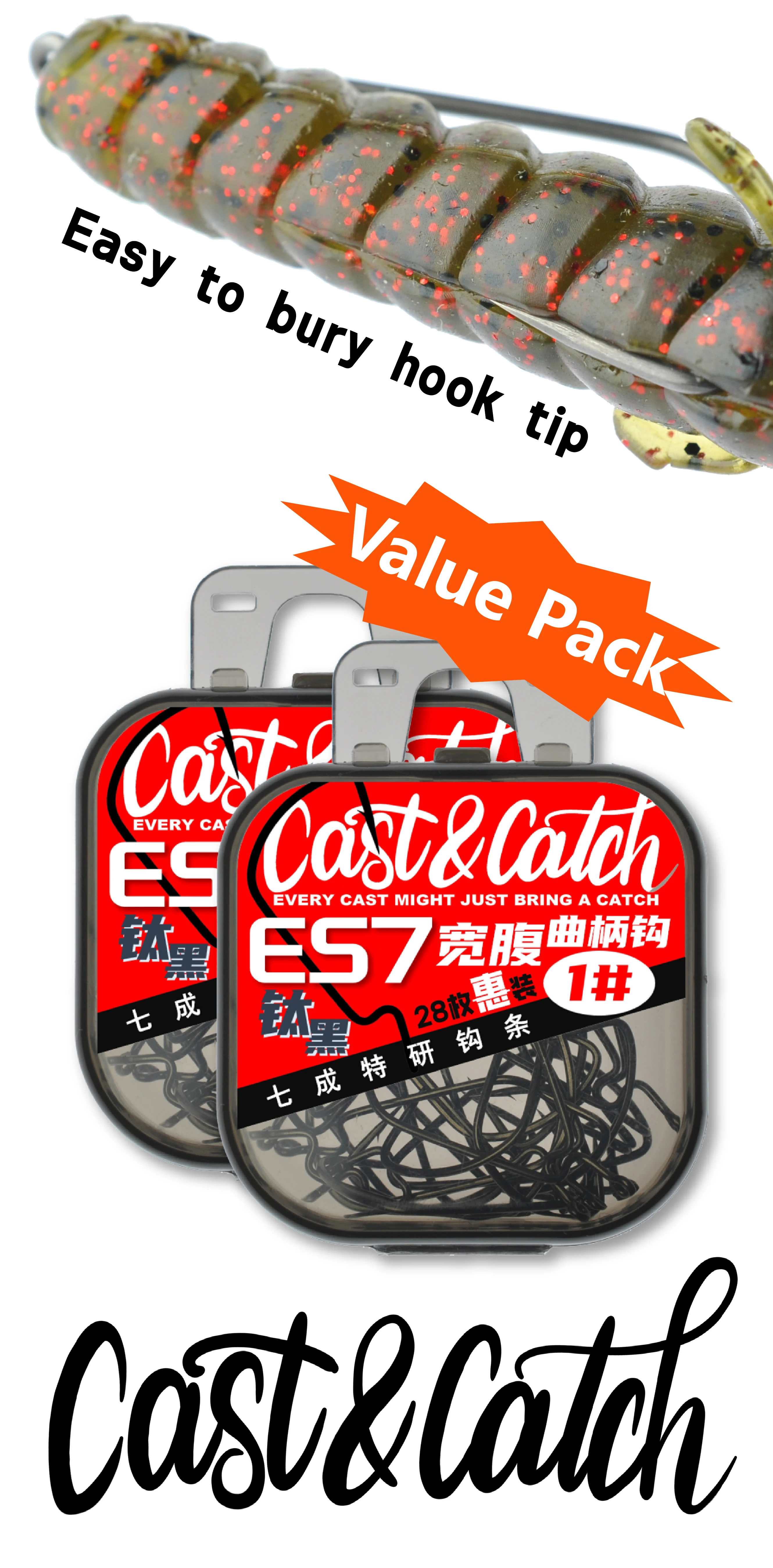 Cast&Catch ES7 Wide Belly Offset Hook Titanium Black Präzisions-Anti-Rutsch-Widerhaken für Barsch, Black Pit Soft Lure Angelhaken – Detail 3