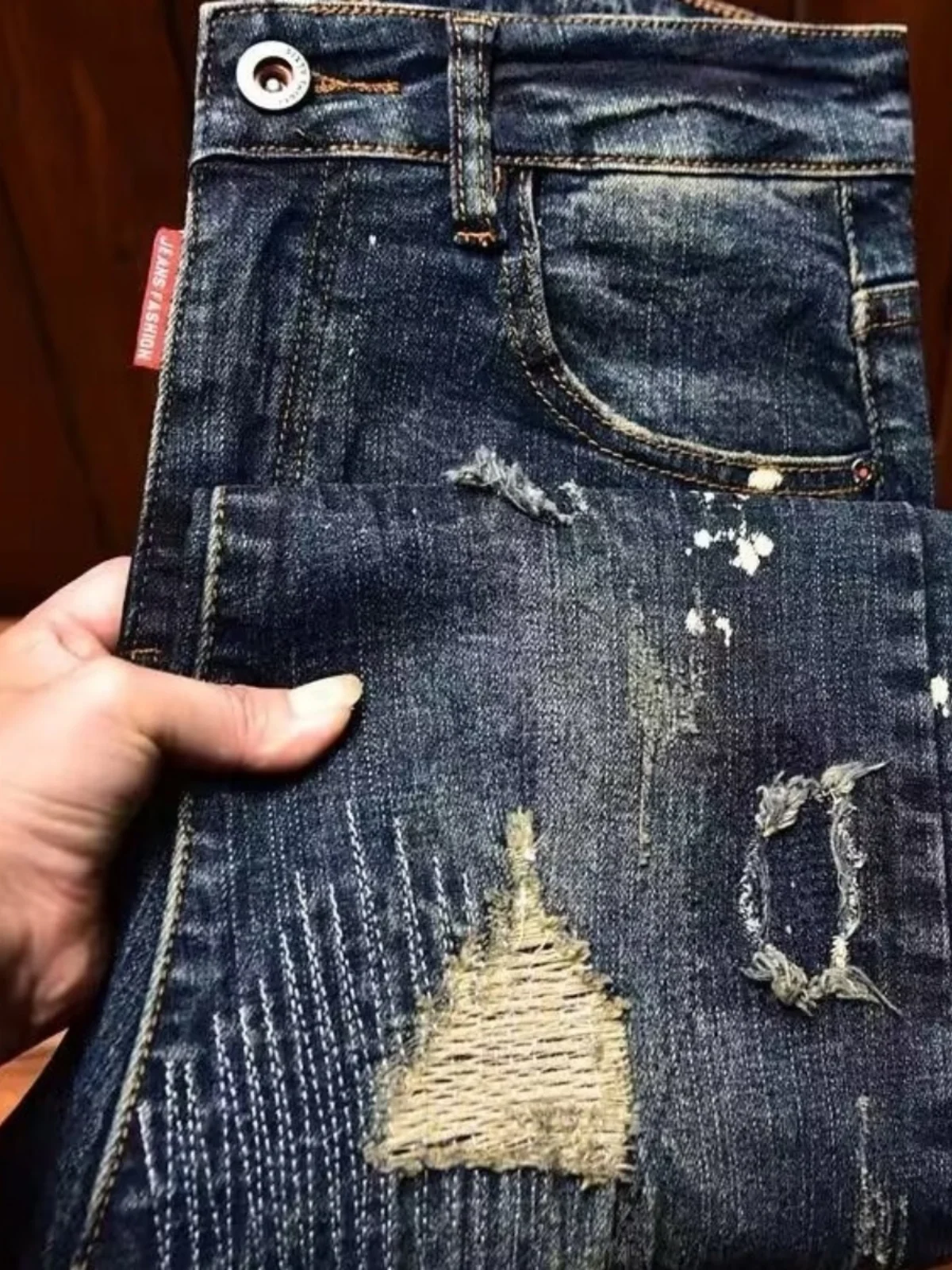 

Мужские джинсы скинни с высокой талией, эластичные повседневные брюки со средней талией на молнии, хлопковая эластичная ткань, модная молодежная 2)