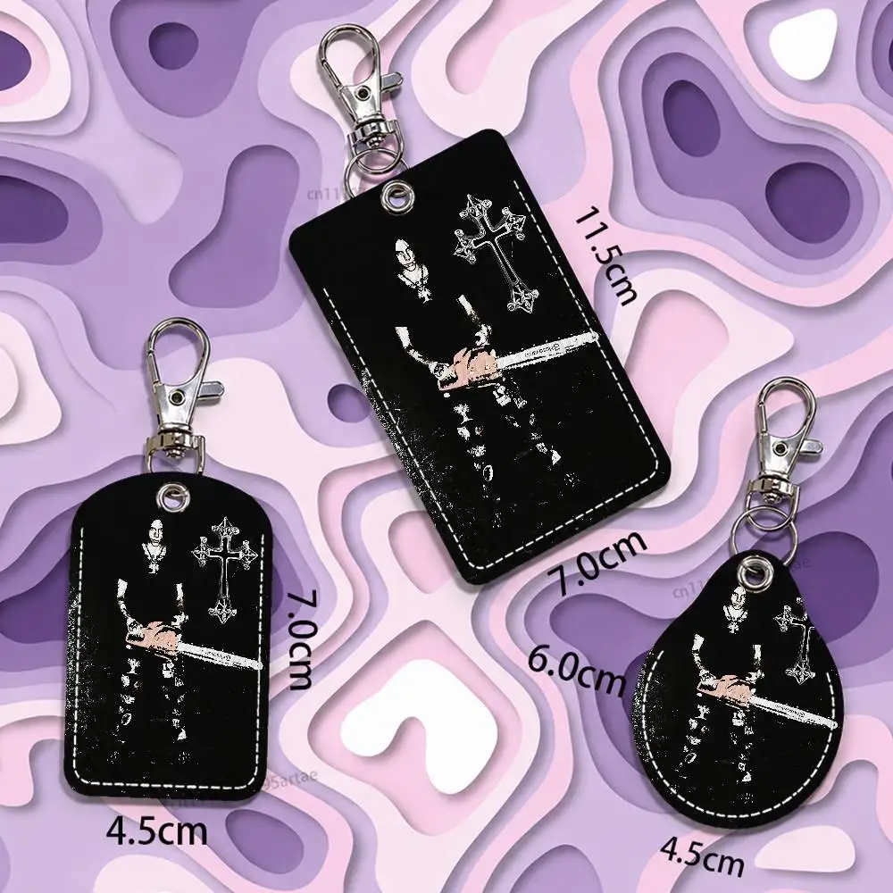 S-세마타리 부처 하우스 헌티드 마운드 직사각형 ID 카드 케이스 키체인 액세스 카드 가방 키 태그 링 가죽 카드 홀더 키링