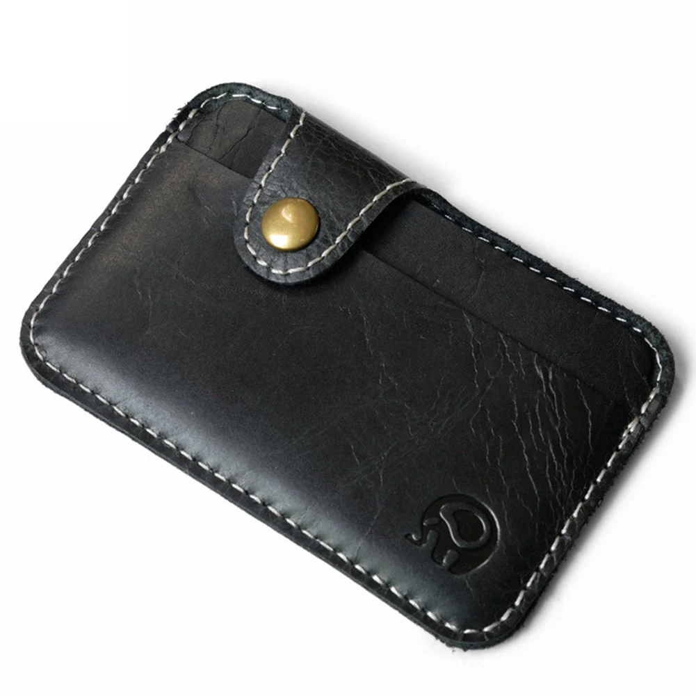 Vintage prawdziwy skórzany biznes Mini posiadacz karty kredytowej dla mężczyzny kobiety wygodny mały portfel ID Cash etui na karty wąska portmonetka — zdjęcie 5