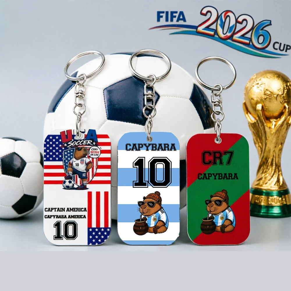 2026 Fußball-Wettbewerb Capybara Schlüsselanhänger Gastgeschenke Schlüsselringe Auto-Taschenanhänger für Herren Argentinien USA Nummer 10 Fußball-Geschenk