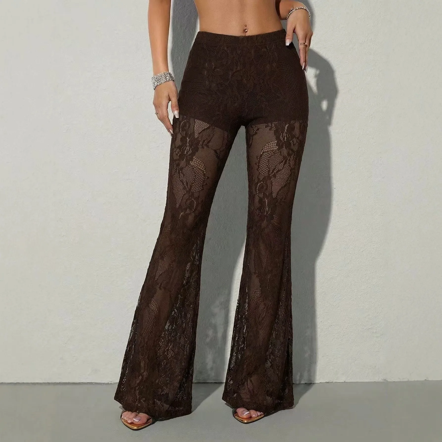 Sheer Long Leg Pants High Waist Graceful Commuting with Spring Medium Stretch Elegant Full Length Regular Thickness Women Pants