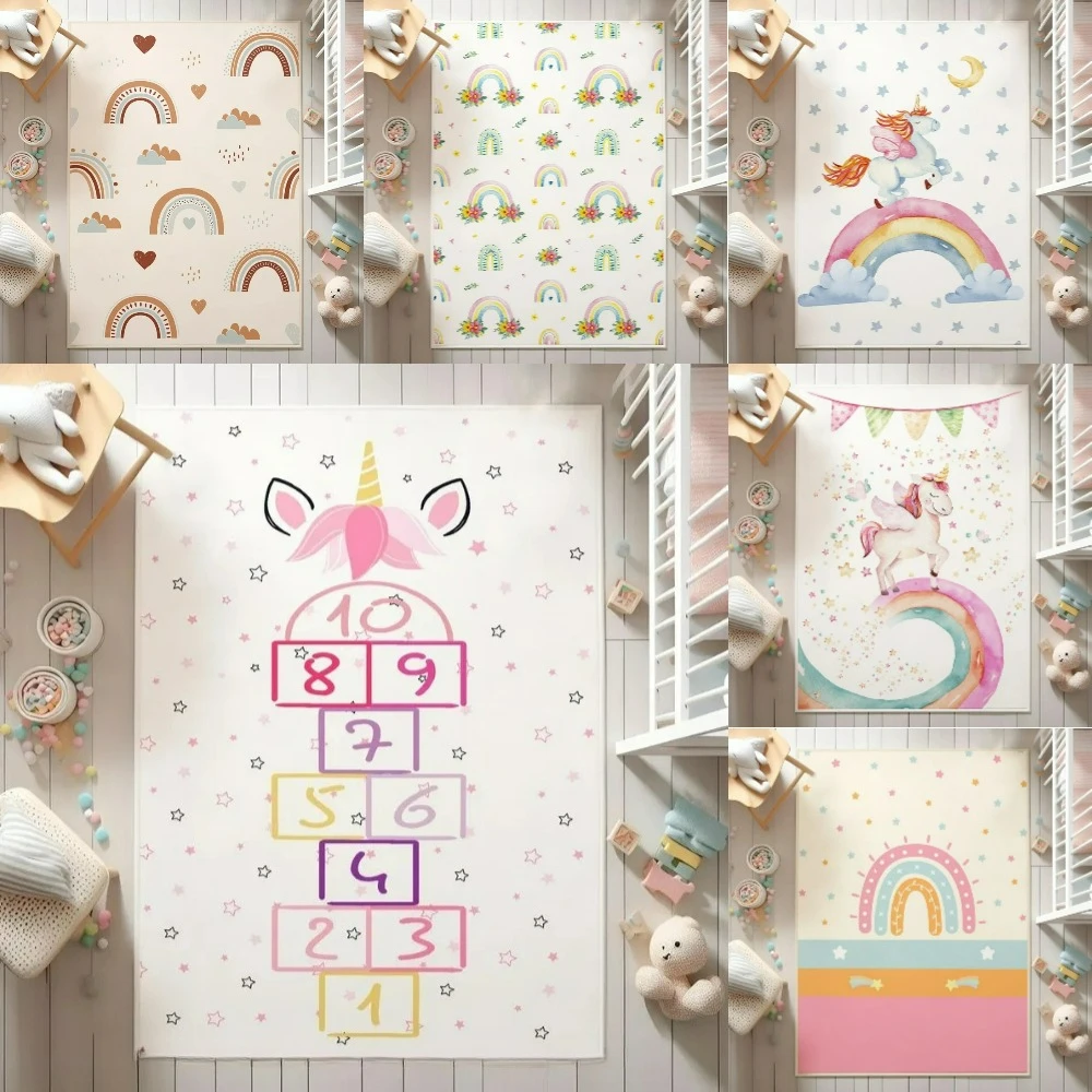 

Радужный ковер с единорогом для девочек, декор для детской комнаты, диван, коврик для детской игровой комнаты, игровой коврик для девочек, игровой коврик в стиле хипсман, рождественский подарок для девочек