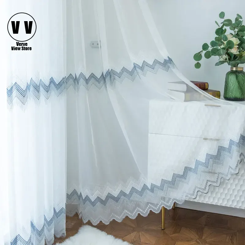 

Modern Embroidered Tulle Curtains Window Treatment, Living Room, Bedroom Wavy, Sheer Voile Curtain for Kitchen Blinds Drapes