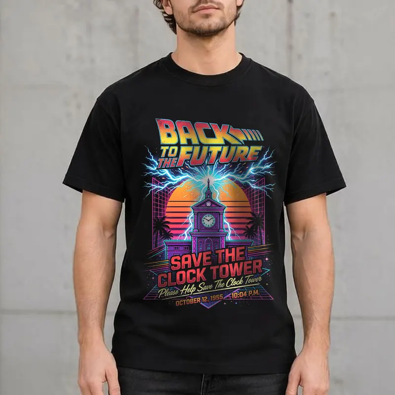 Back to the Future Retro Save The Clock Tower Graphic T Shirts Hill Valley 8MPH Short sleeve Unisex Tee 80s Sci Fi Film Gift