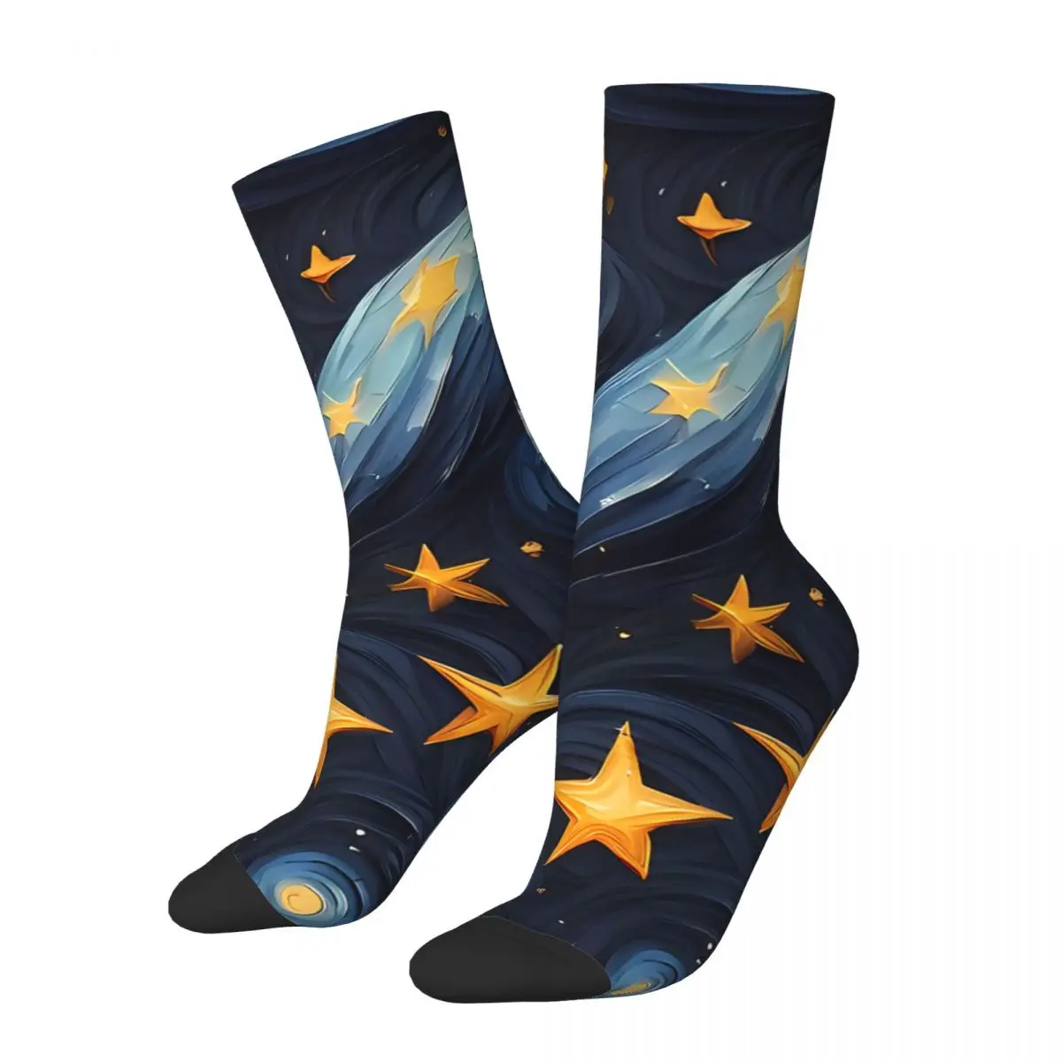 Starry Night Sky Pattern Celestial And Cute Men's Socks Vintage Harajuku Street Style Novelty Pattern Crew Sock