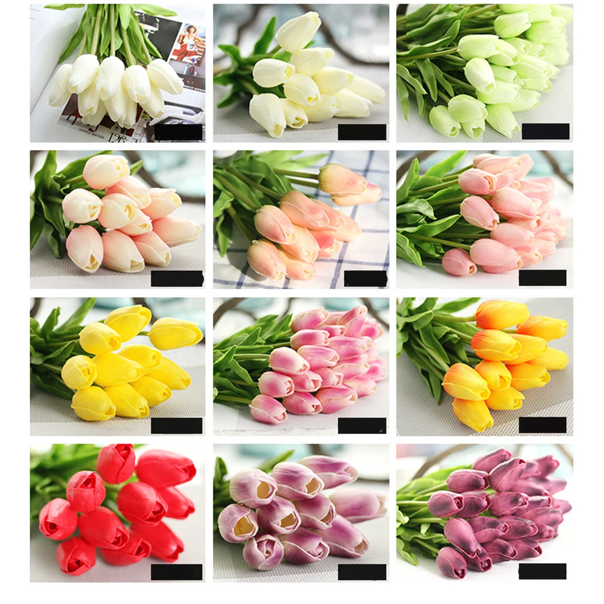 

12 Pcs Yellow Tulips Artificial for Decoration Flowers Household Stems Fake Mini Office Decorations