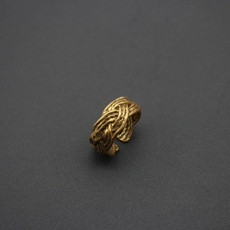 Braided Cable Ring, Plain Band, Antiqued Gold Plated, Open Adjustable Jewelry