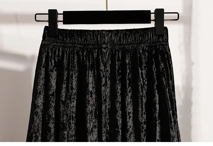 Burgunderroter Plissierter Samt-Midi-Rock für Damen, A-Linie, Herbst/Winter 2026, Vielseitig, Figurbetont, Mittellang, Lässig, Vielseitige Halbrocke – Detail 37