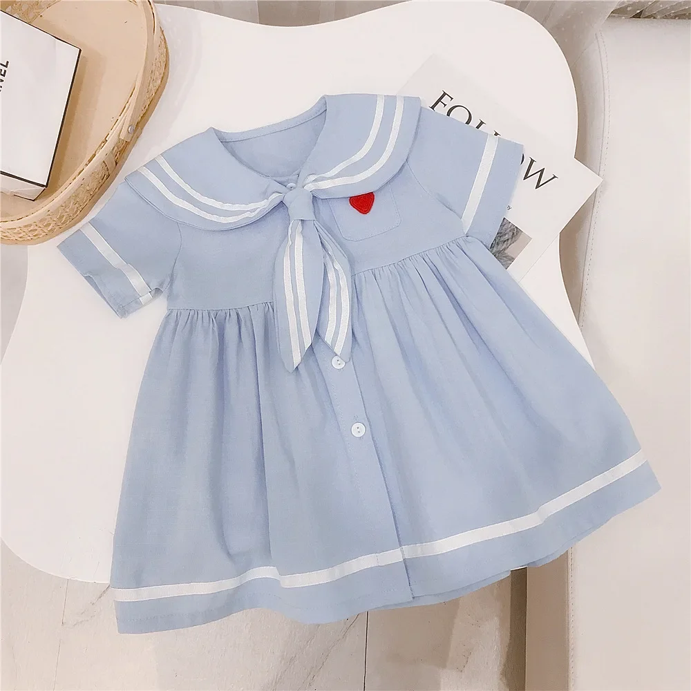 Baby Girls Naval Style Summer Dress Toddler Children Cute Short Sleeve Casual Dairly Dresses y977