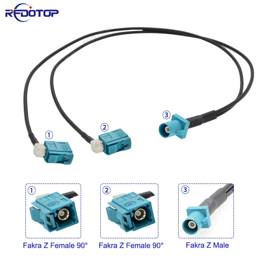 

1Pcs Fakra Z Male Plug to 2x Fakra Z Female 90 Degree Connector 1 to 2 RG174 Y Type Splitter Cable GPS Antenna Extension Cord