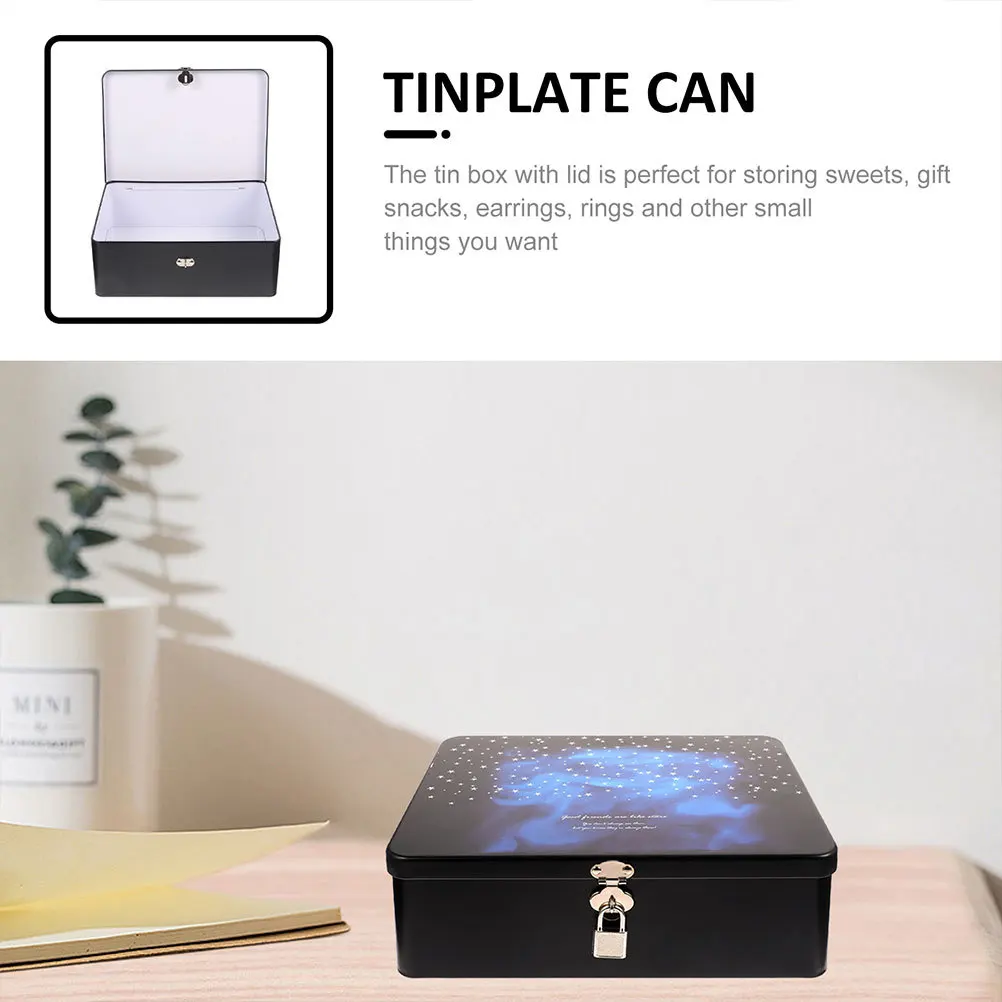 

Decorative Tin Box with Lock Key Jewelry Storage Case Small Lockable Tinplate Container for Gifts Coins Crafts Keepsake