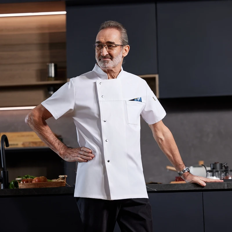 Summer Chef's Coat Restaurant Uniform Kitchen Cook Jacket Catering Cooking Shirt Workwear for Barber Bakery Cafe