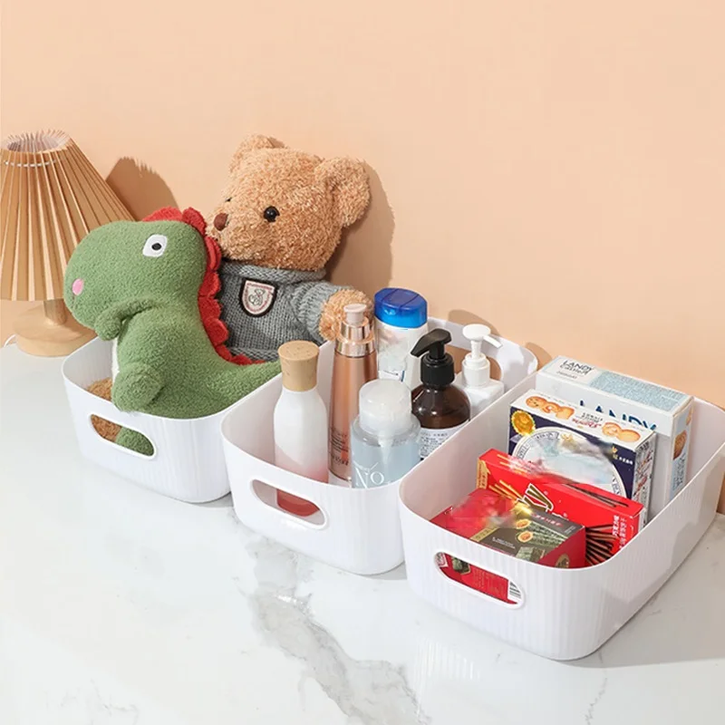 Multi-scene Household Storage Basket, Grooved Design Plastic Organizer for Skincare Toiletries Stationery Sundries