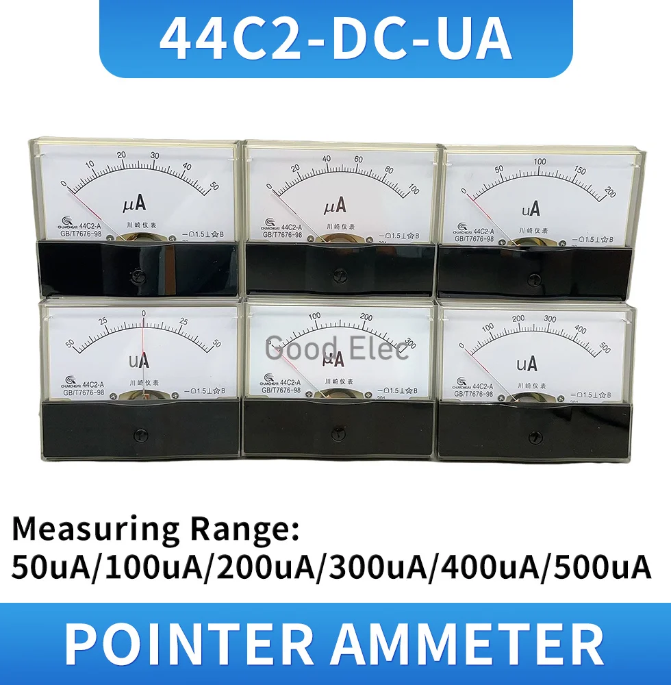 44C2 DC μA 50UA 100UA 200UA 300UA 500UA Painel Analógico Ponteiro tipo DC amperímetro 44C2-UA medidor mecânico amperímetro