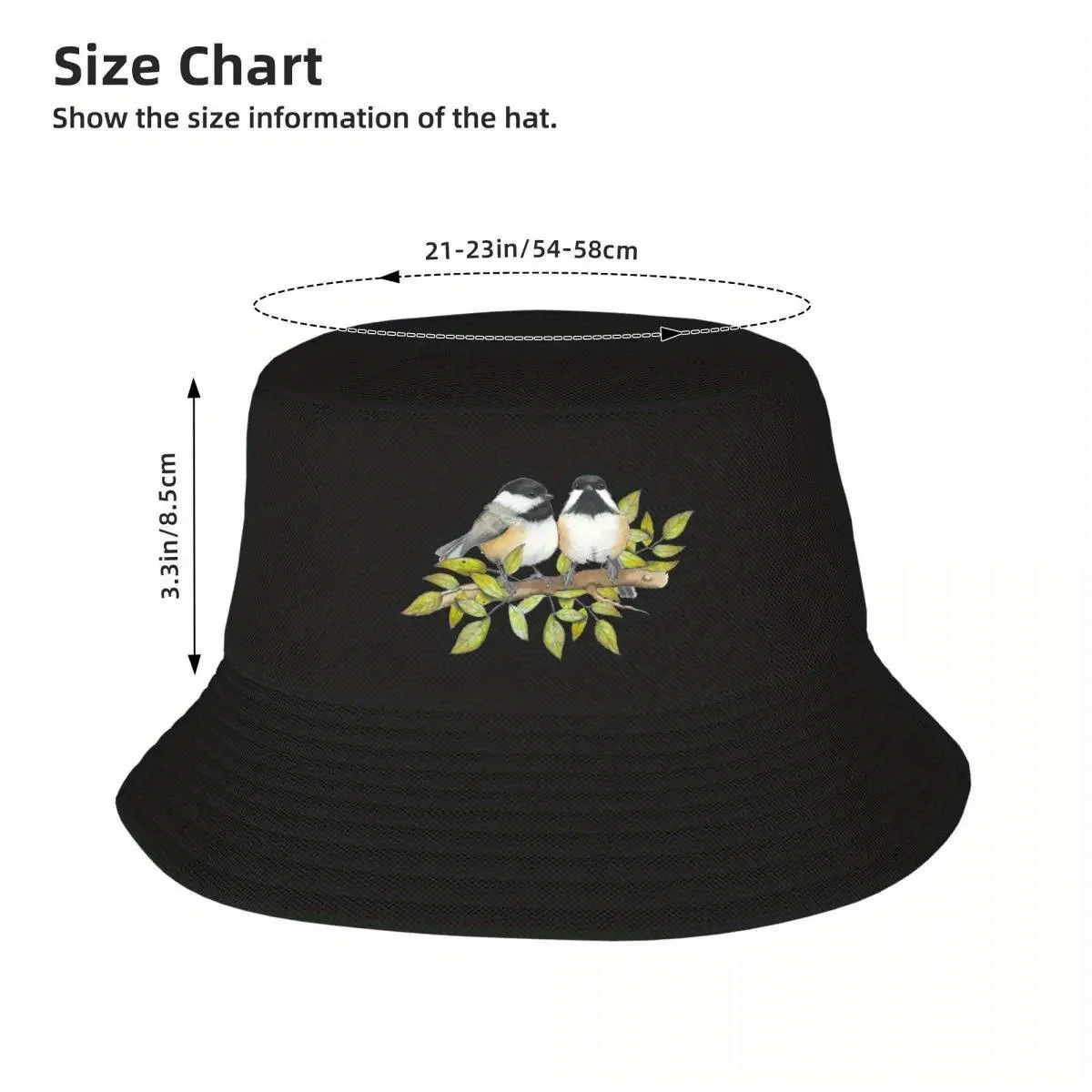 Chickadee زوجين التوضيح، الطيور، مرسومة باليد الحياة البرية الفن دلو قبعة سائق شاحنة قبعة تسلق الجبال هود المرأة قبعة الرجال #4