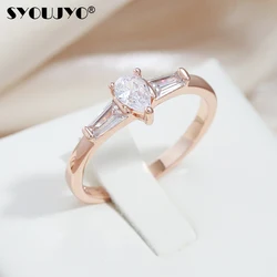 SYOUJYO Simple Natural Zircon Rings For Women 585 Rose Gold Color Luxury Bride Wedding Jewelry