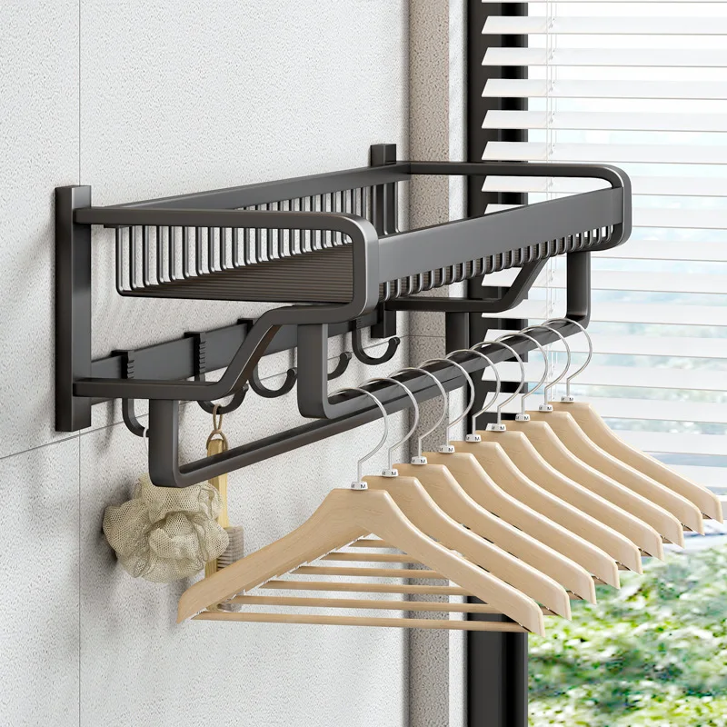 Imagem -04 - Toalheiro de Banho Wall Rail Shower Hanger Espaço Alumínio Shower Bar Matte Black Shelf Acessórios do Banheiro 37 47cm