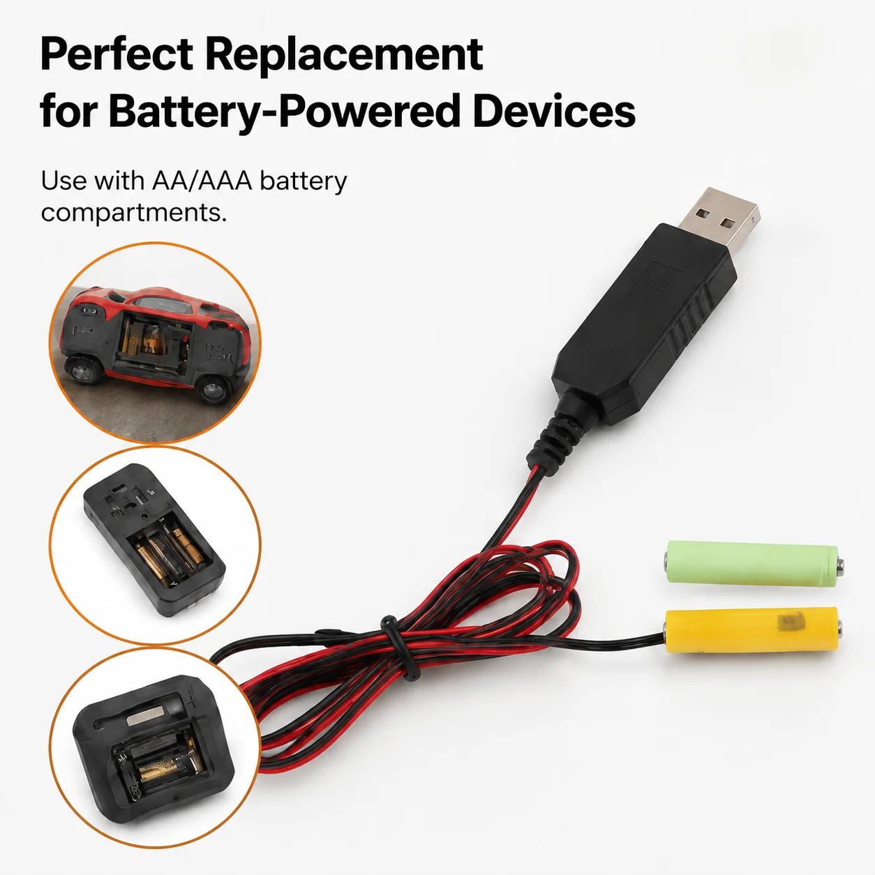 AAA Battery Eliminator USB Power Cord Replacement 5V to 3V AAA Battery for Remote Control of Wireless LED Lights