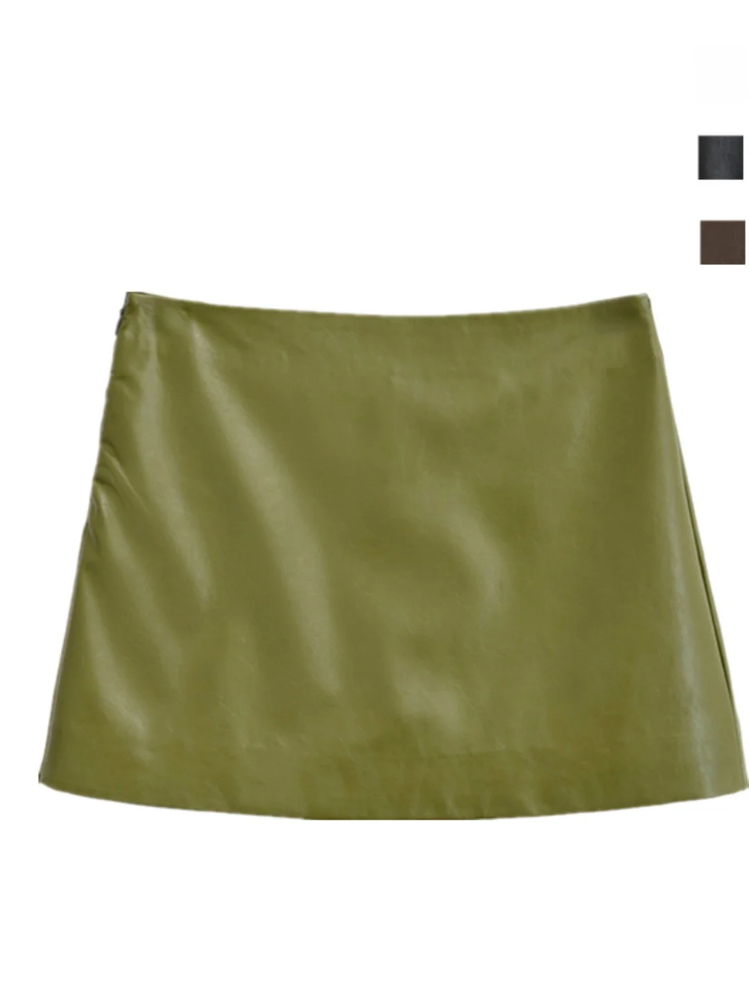 تنورة منخفضة الخصر بقصة ضيقة على شكل حرف A، تنورة كلاسيكية من جلد البولي يوريثان، لون نسائي، تنورة ضيقة غير رسمية بلون نقي #1