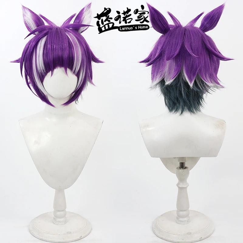 

Twisted Wonderland Chenya Cosplay Halloween Party Heat Resistant Synthetic Hair Short Purple Wig Ear + Free Wig Cap
