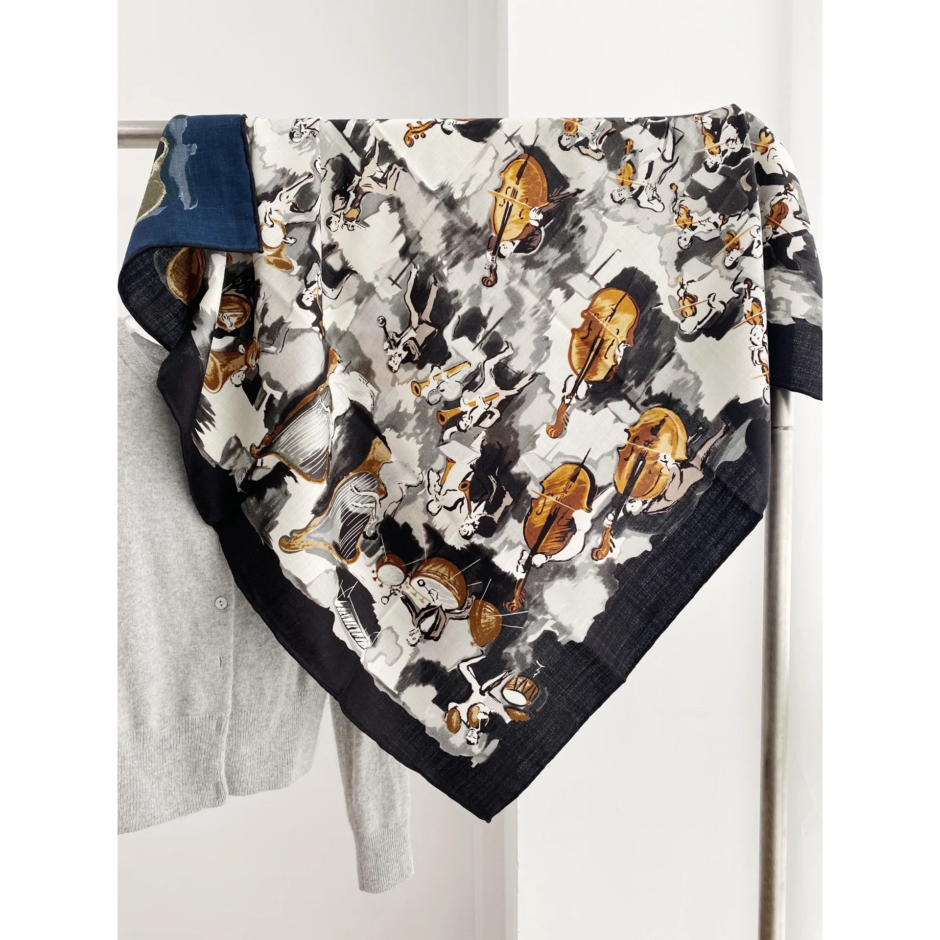 

Silk Wool Scarf Double Faced Print Hair Bag Scarfs for Female Herms Rolled Shawls Winter Square Scarfs Christmas Lover Gift