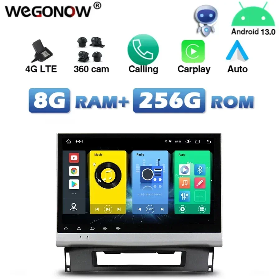 4G SIM Wireless Carplay Auto Android 13.0 8G+256G Car radio Player GPS RDS Radio Wifi Bluetooth 5.0 For Opel Astra J 2012 - 2014