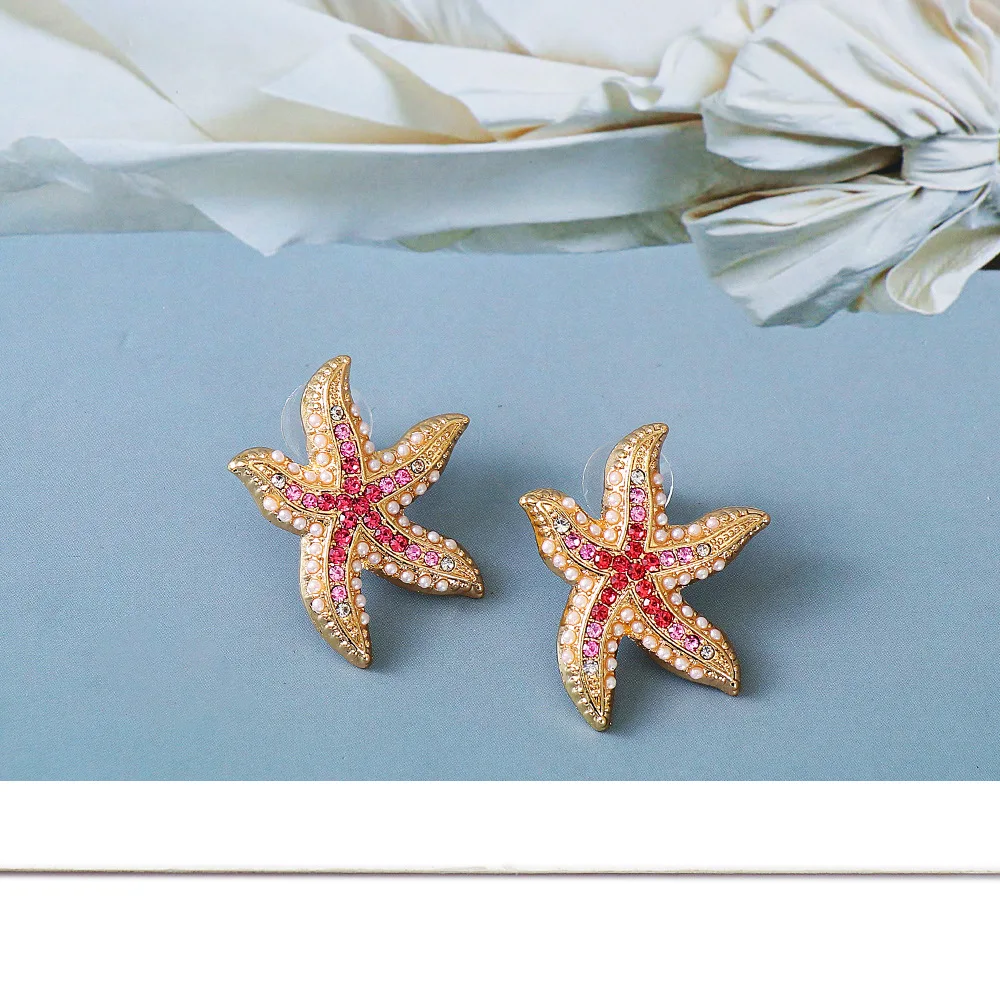 Cute Colorful Starfish Stud Earrings 2024 Trend for Women Summer Holiday Party Jewelry