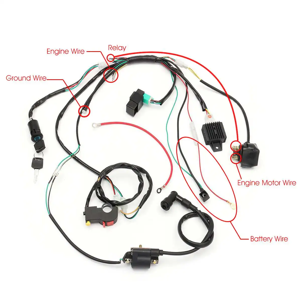 Complete CDI Ignition Electrics Startor Wiring Harness Kit 6 Coil For Motorcycle ATV Quad Pit Bike 50cc 70cc 90cc 110cc 125cc