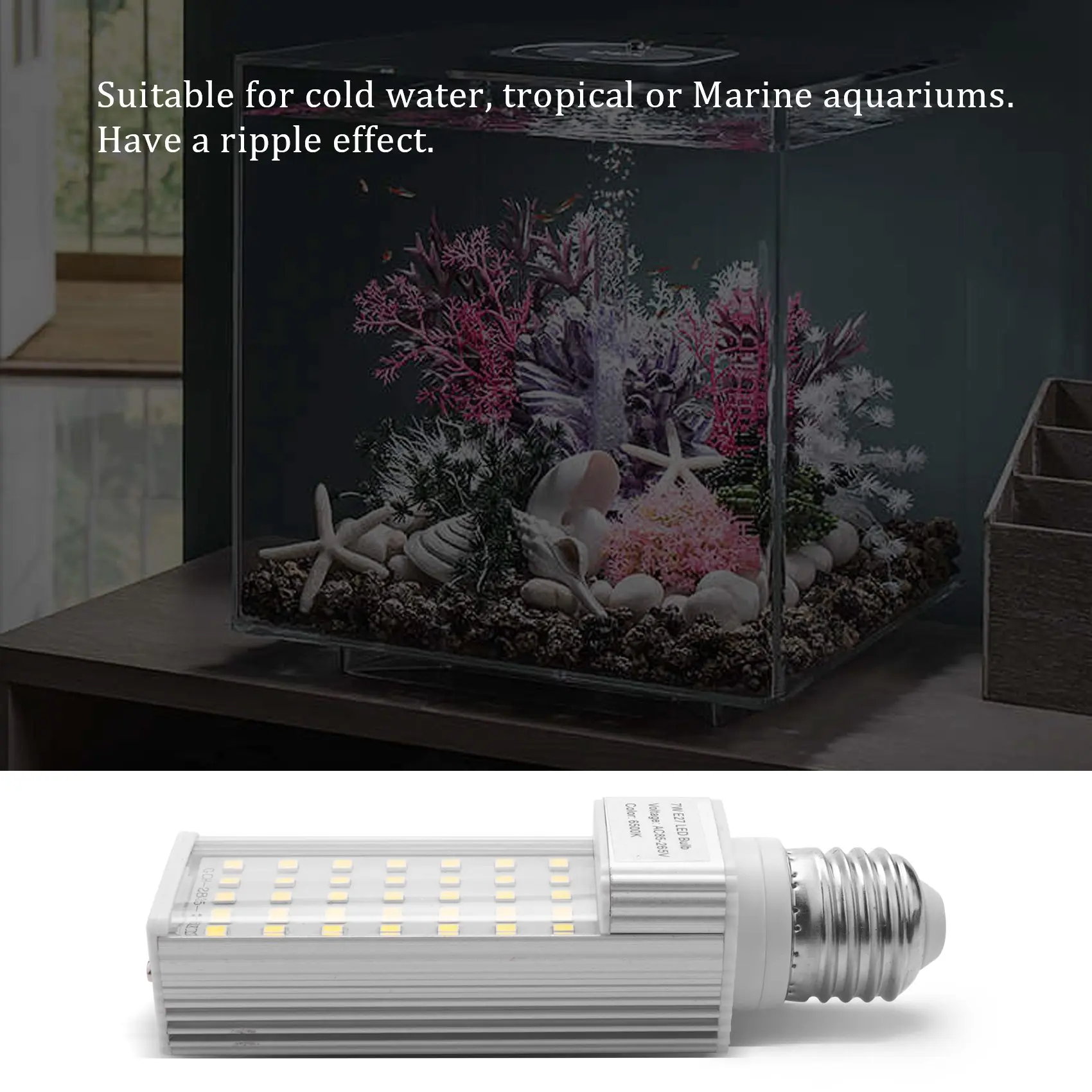 Светодиодная лампа A56P-Fishpod White Plant Aquarium 7W для аквариумов, растений и кораллов, цоколь E27