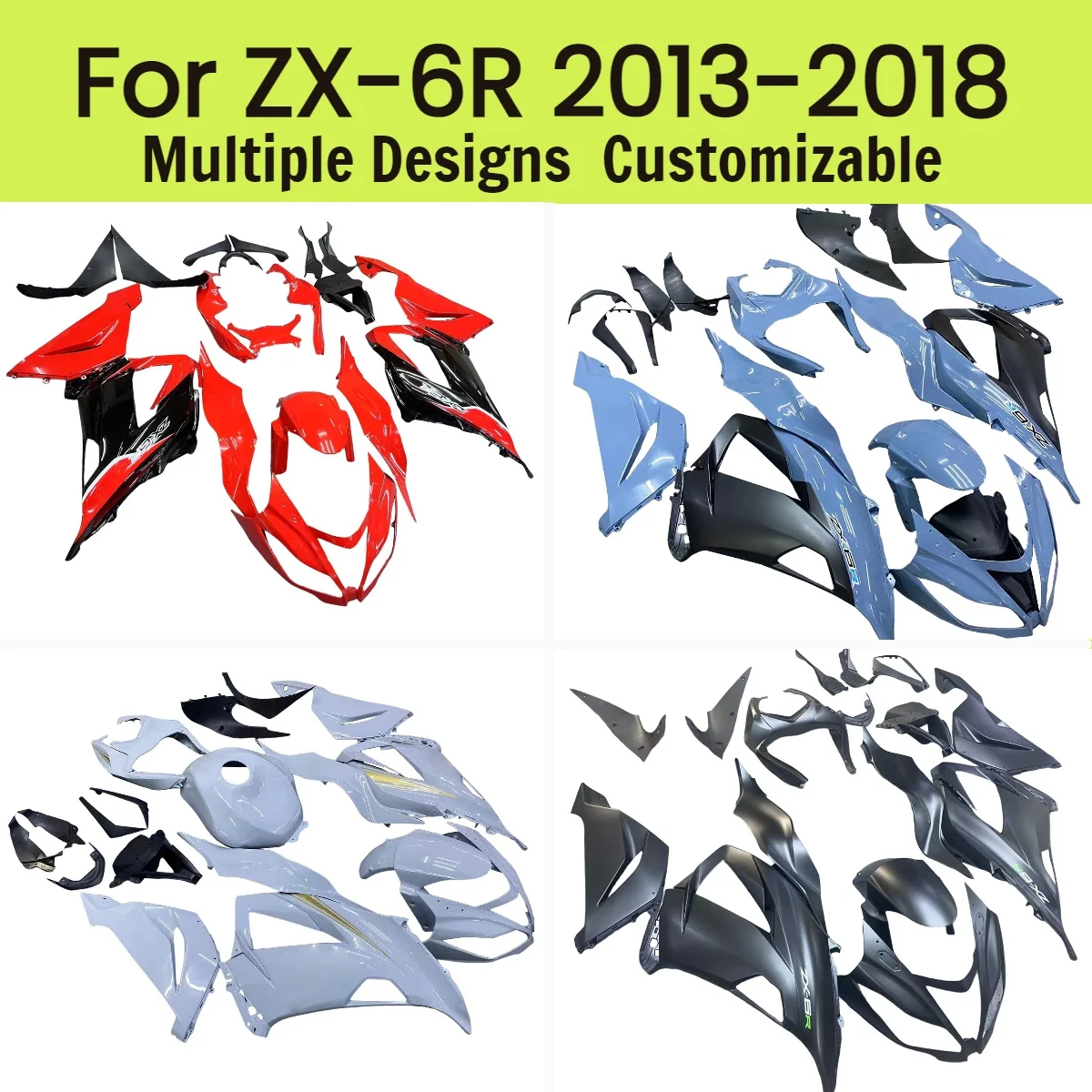 

Для Kawasaki ZX6R 2013-2018: Комплект обтекателей (капотажей) для мотоцикла, аналог оригинального, инжекционное литье, для ZX 6R 13-18