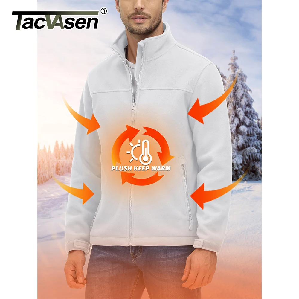 TACVASEN Mens Warmth Fleece Jacket Stand Collar Full Zip Up Windproof Coat Hiking Working Outdoors Fall Winter Casual Jacket