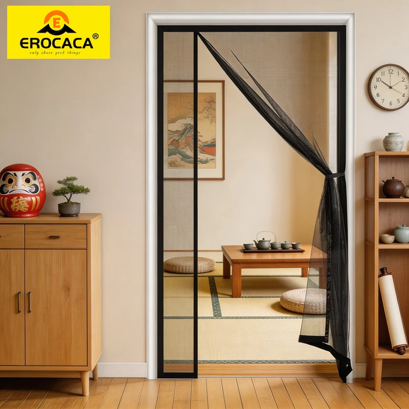 EROCACA Black Side open Magnetic Screen Door Mosquito Net Curtain Fly Insect Automatic Closing Invisible Mesh for Kitchen indoor