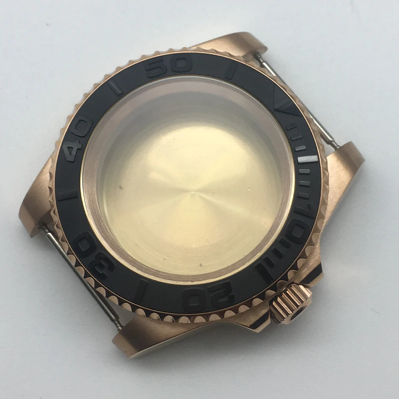 

40 мм розовое золото nh35 яхта Корпус часов сапфировое стекло керамический безель для Seiko nh34 nh35 nh36 nh38 Miyota8215 механизм 28,5 мм циферблат