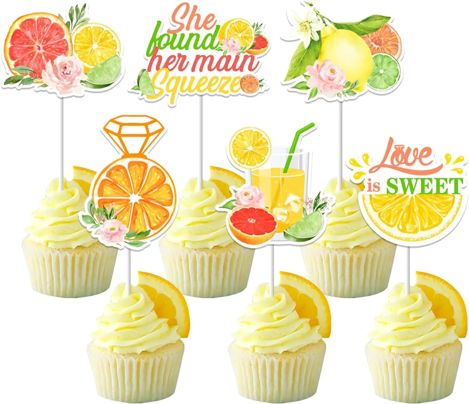 

Citrus Themed She Found Her Main Squeeze Cake Topper Lemon Bridal Shower Cake Decor for Bachelorette Wedding Engagement Party