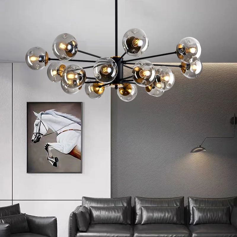

Modern Nordic Chandelier Glass Globe LED Pendant Light Black Gold Ceiling for Living Room Kitchen Dining Indoor Lighting Decor