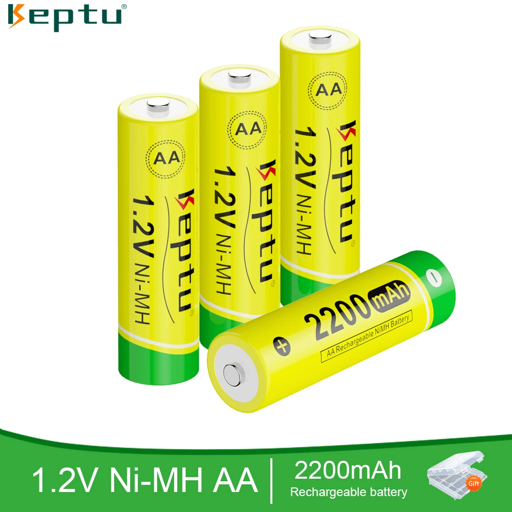 KEPTU 2200 mAh AA Rechargeable Battery 1.2V NIMH 2A AA Pre-charged LSD Batteries for clock microphone toys and Battery box