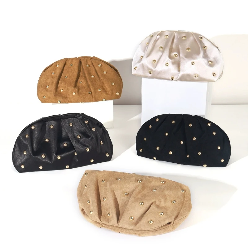 الشتاء موضة الجلد المدبوغ مساء مخلب العصرية الذهب مسمار الديكور مطوية زلابية سحابة أكياس تنوعا المرأة حقائب اليد الساتان محفظة #1