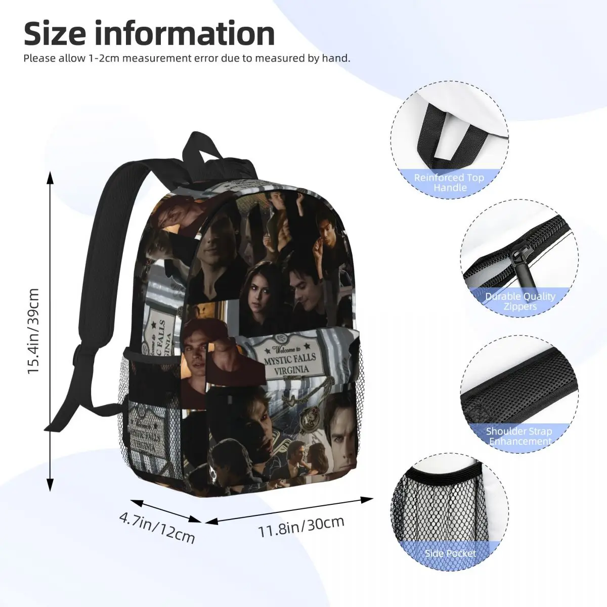 Damon Salvatore The Vampire Diaries Backpack Student BookBag Children School Bag Laptop Shoulder Bags for Boys Girls